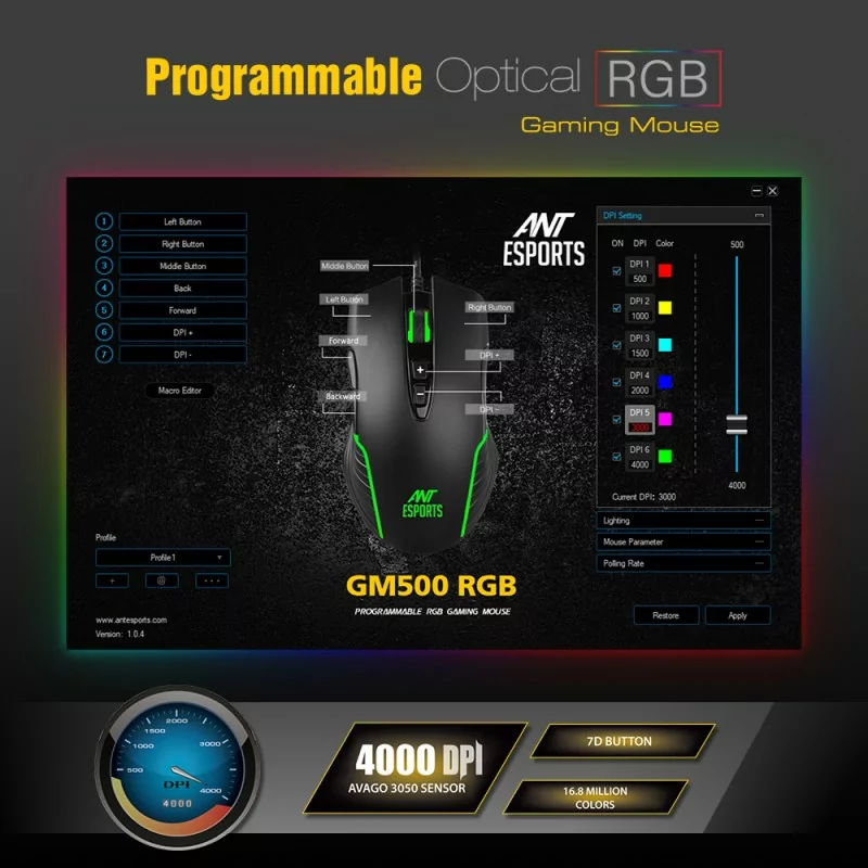 Ant Esports GM 500 RGB Gaming Mouse 